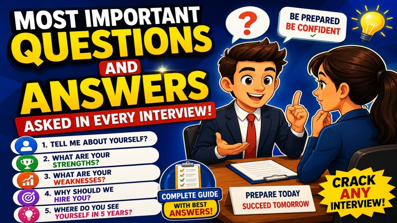 Most important questions and answers asked in every interview - Job interview Conversation#english