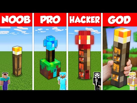 Minecraft Battle: NOOB vs PRO vs HACKER vs GOD: INSIDE TORCH HOUSE BASE BUILD CHALLENGE / Animation