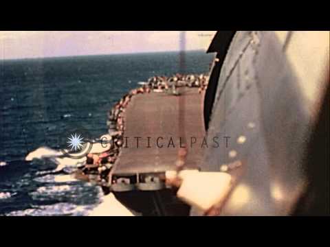 United States fighter aircrafts F6F Hellcat and F4U Corsair on aircraft carrier U...HD Stock Footage