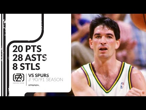 John Stockton 20 pts 28 asts 8 stls vs Spurs 90/91 season
