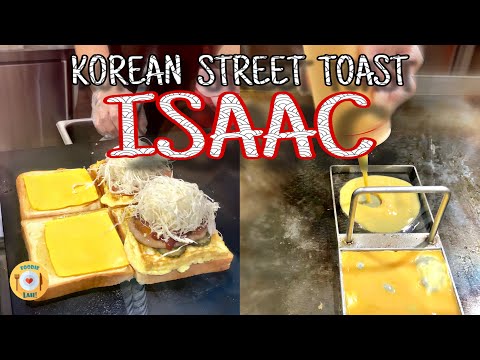 Preparação de torradas Issac (presunto e ovo) em Cingapura / comida de rua coreana
