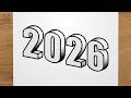How To Draw 2026 In 3D Step By Step EASY