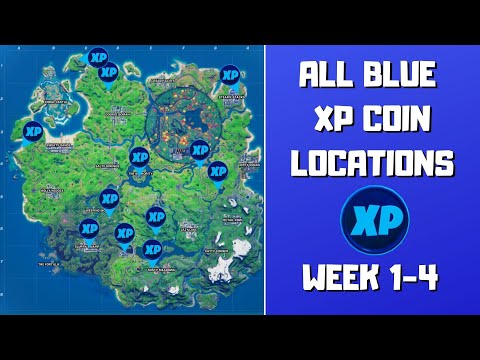 All 12 Blue XP Coins Locations in Fortnite (week 1-4)! - Deja Blue Punch Card