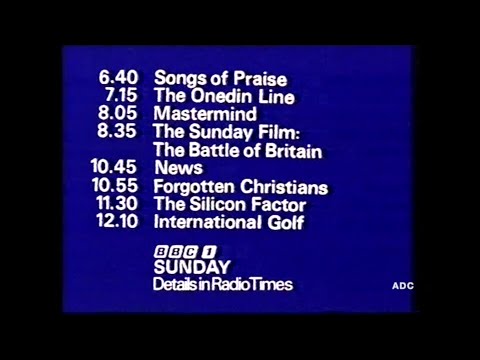 BBC1 trailer, link announcer Peter Brook, weather & closedown 13th September 1980