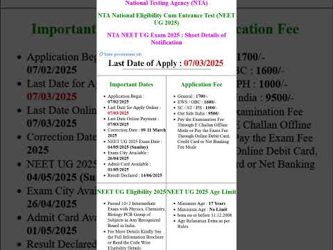 NTA NEET UG Admissions 2025 Apply Online Form for MBBS / BDS Course #nta #neetexam #neetaspirants