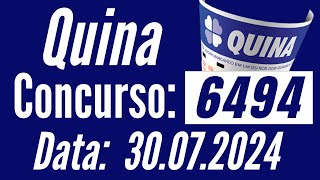 RESULTADO da QUINA 6494, QUINA de hoje, Quina 30/07,