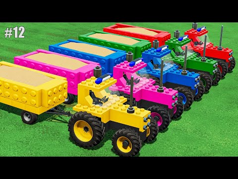 HARVESTING SOYBEAN, LOAD AND SELLING WITH COLORED LEGO TRACTORS & TRAILER! #12