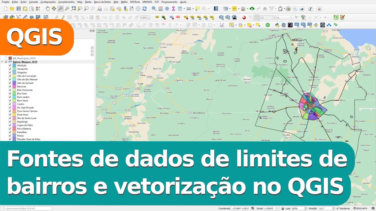 Fontes de dados de limites de bairros e vetorização no QGIS