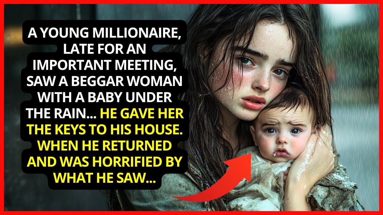 A young millionaire, late for an important meeting, saw a beggar woman with a baby under...