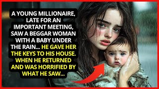 A young millionaire, late for an important meeting, saw a beggar woman with a baby under...