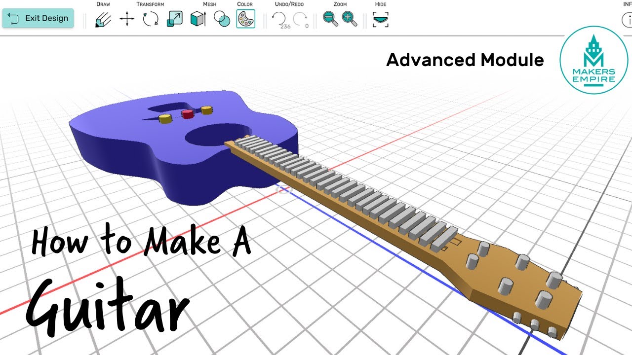 Makers Empire 3D Tutorial: Making A Guitar in 3D with the Advanced design editor