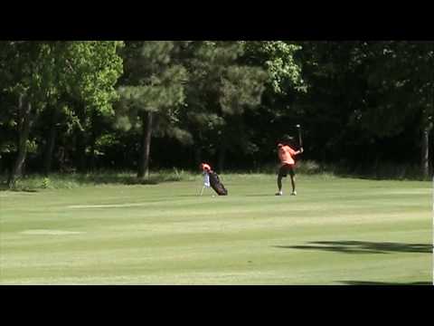 Sean Einhaus (Oklahoma St) plays the 6th hole in the last round.