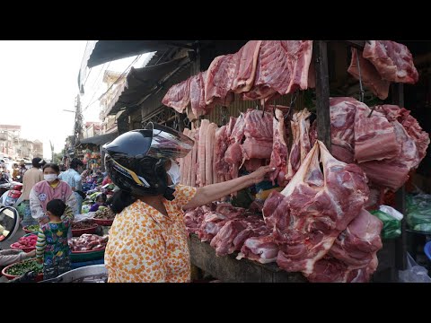 Morning Vegetables Street Market @Prek Phnov Market - Morning Food Market Scene