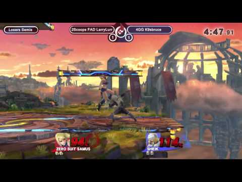 SoS11 - 2Scoops FAD LarryLurr (Zero Suit Samus, Falco) vs 4GG K9sbruce (Sheik) - Smash Wii U LSF