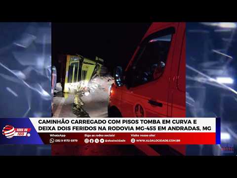 Caminhão carregado com pisos tomba em curva e deixa dois feridos na rodovia MG-455 em Andradas, MG