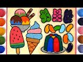 Drawing And Coloring Ice Cream Pencils Gummy Bear HARIBO Jelly Painting Satisfying Video