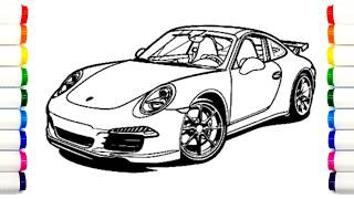 Drawing a Porsche 911 CAR Coloring pages  | Step-by-step drawing and coloring pages