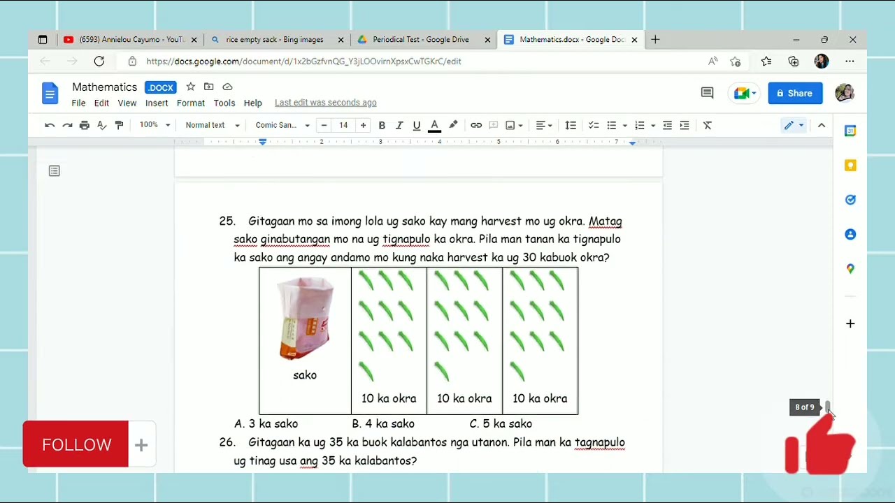 1st Periodical Test in Mathematics 1 - Binisaya with TOS