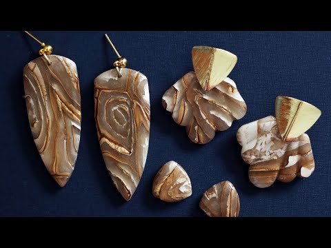 Swirled Gold Faux Stone Polymer Clay Earrings Tutorial | Polymer Clay For Beginners Quartz Earrings