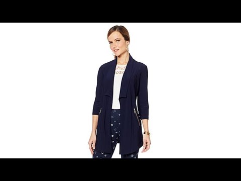 Nina Leonard Draped Cardigan with Zipper Pockets