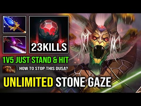 UNLIMITED Stone Gaze 100% Overpower Aghanim Medusa 1v5 Just Stand & Hit Everyone Dota 2