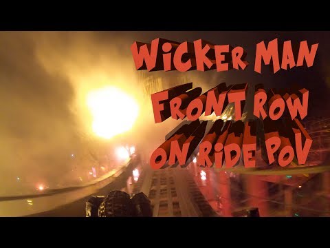 Wicker Man Front Seat on ride POV at Alton Towers nighttime 4K