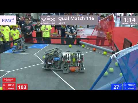 VEX Worlds 2016 - VRC Middle School - Spirit - Qual 116 (4221C 7646G) 225 vs 143 (72000F 4501A)