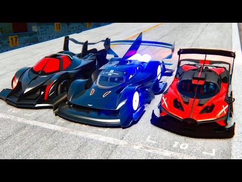 Bugatti Bolide GTR vs Aston Martin Black Nightmare Concept vs Devel Sixteen GTR-S at Drag Race 24 KM