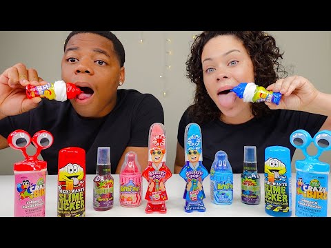 RED VS BLUE FOOD CHALLENGE, MR SQUEEZY POP GEL CANDY, BABY BOTTLE POP, ICE CREAM CANDY MUKBANG