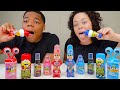 RED VS BLUE FOOD CHALLENGE MR SQUEEZY POP GEL CANDY BABY BOTTLE POP ICE CREAM CANDY MUKBANG