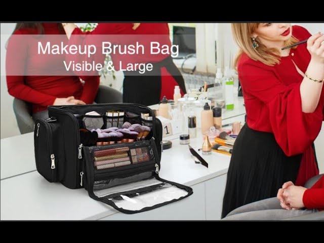 حقيبة احترافية لتنظيم فرش المكياج ذات غطاء شفاف مع فواصل قابلة للتعديل 7202-1