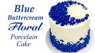 Blue Buttercream Floral Porcelain Cake - ZIBAKERIZ