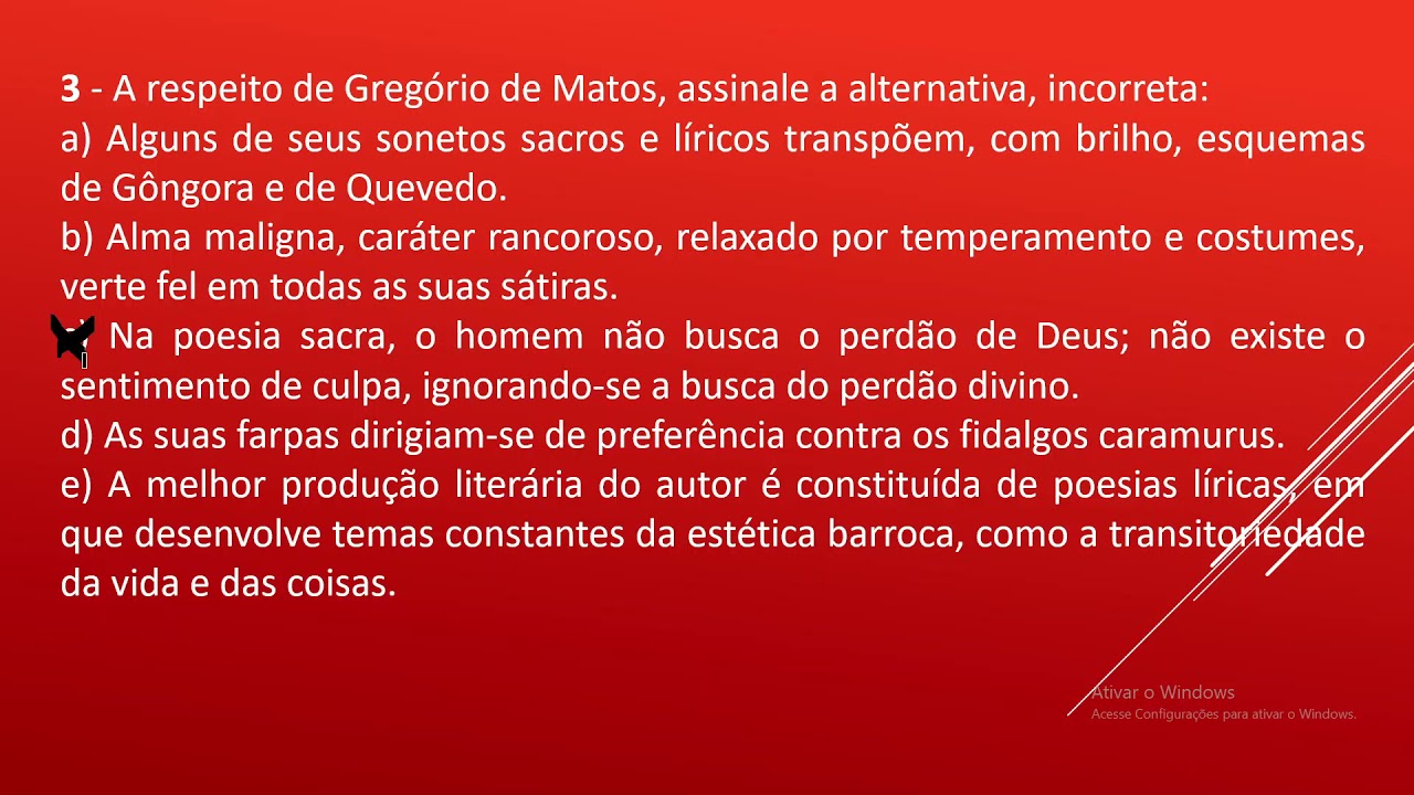 Questões sobre o Barroco - Gregório de Matos