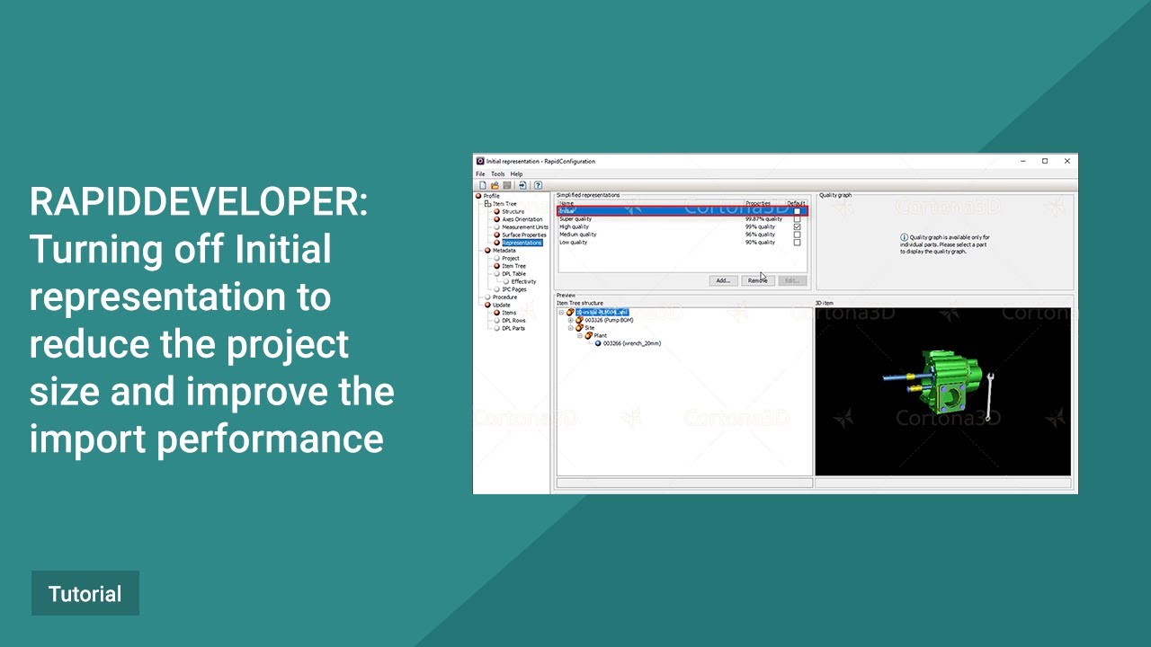 RapidDeveloper Tutorial. Turning off Initial representation. Improving import performance.