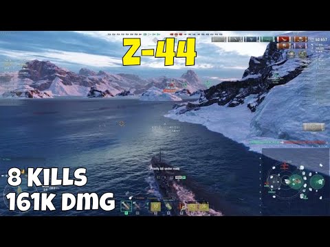 Z-44 8 Kills, 161k Dmg, Dev Strike, HC | World of Warships Replay