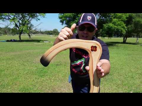 Aztec model from J.Cryderman Boomerangs. Brazilian guy throwing and catching 3 in a roll.
