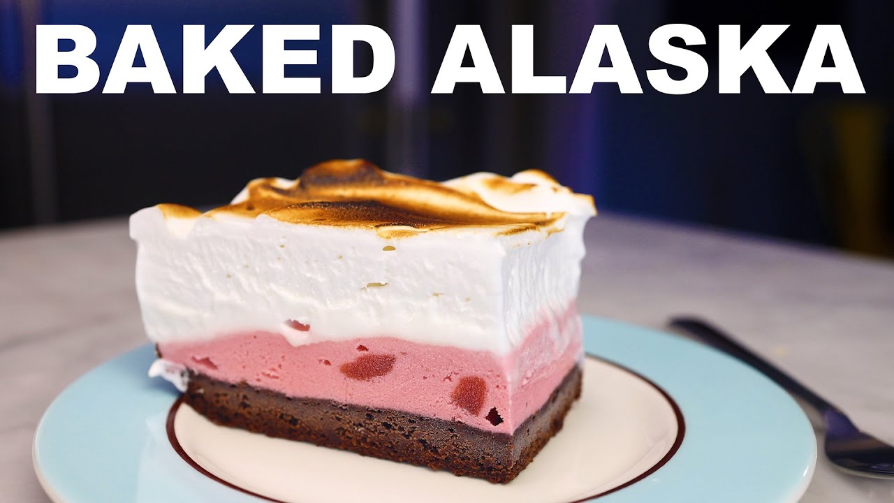 Practical baked Alaska ice cream, cake and Italian meringue