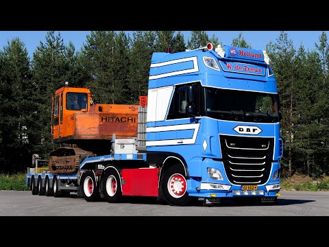 The Norwegian backlands in with the DAF to load a FAT Hitachi excavator!