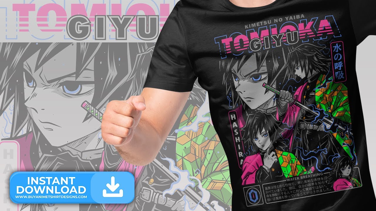 Premium Giyu Tomioka Demon Slayer Anime Vector T-shirt Design Template #3