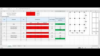 Lump mass calculation/ Seismic weight/ lateral force in each floor calculation  in excel sheet