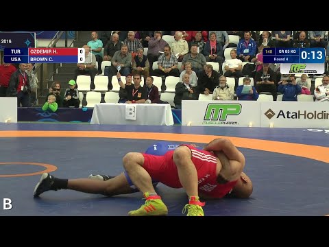 Round 4 GR - 85 kg: C. BROWN (USA) df. H. OZDEMIR (TUR) by FALL, 4-0
