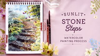 Sunlit Stone Steps: Full Watercolor Painting Process