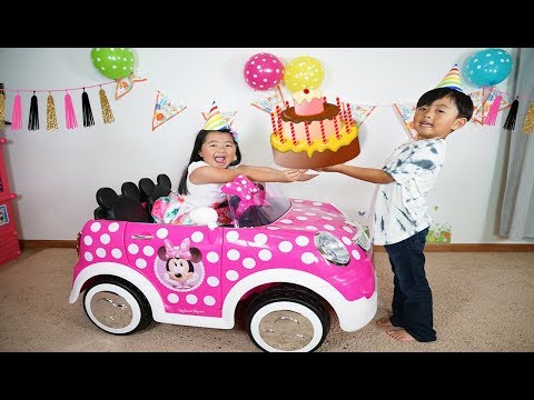 Surprise Happy Birthday Party and New Car Minnie mouse Ride-On Toy