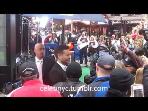 Tobey Maguire posing at GMA while promoting The Great Gatsby movie