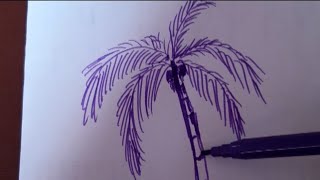 Drawing palm tree, sea, step by step, felt-tip pen