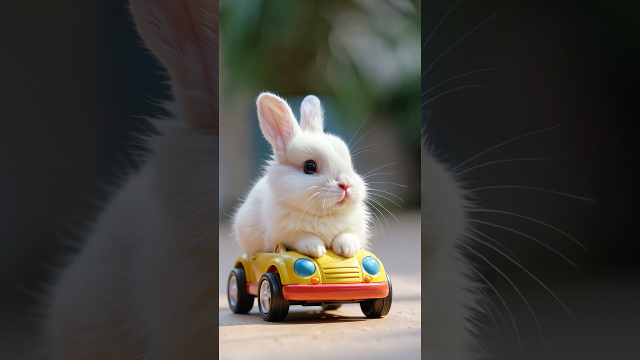 Tiny bunny driving a toy car 🐰 Too cute to handle