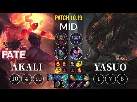 SB FATE Akali vs Yasuo Mid - KR Patch 10.19