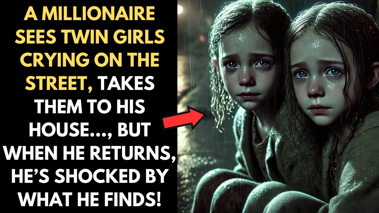 A MILLIONAIRE SEES TWIN GIRLS CRYING ON THE STREET, TAKES THEM to His House…, But When He Returns...