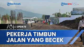 Kondisi Jelang Pemakaman Eril, Pekerja Masih Timbun Jalan Becek Akses Menuju Makam Anak Ridwan Kamil