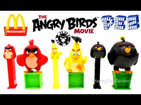 2016 McDONALD'S THE ANGRY BIRDS MOVIE HAPPY MEAL TOYS VS 3 PEZ CANDY DISPENSERS ACTION BIRD CODES Video